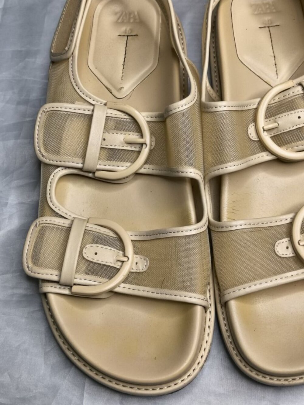 Zara Buckled Flat Mesh Sandals Sling Back Strap Women's Size 40 9.5 - Picture 2 of 12